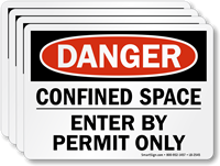 Confined Space, Enter By Permit Only Danger Label