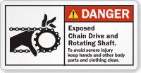 Exposed Chain Drive And Rotating Shaft Danger Label