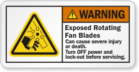 Exposed Rotating Fan Blades Cause Injury ANSI Label
