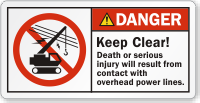 Keep Clear Overhead Power Lines ANSI Danger Label