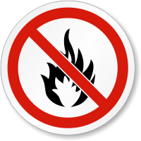 No Fire Or Open Flame ISO Prohibition Label