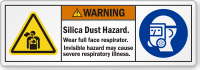 Silica Dust Hazard Wear Respirator ANSI Warning Label
