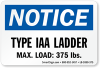 Type IAA Ladder, Max Load 375 LBS Label