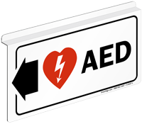 AED Sign with Left Arrow and Symbol