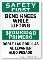 Bilingual Bend Knees While Lifting Sign