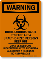 Bilingual Biohazardous Waste Storage Area Sign