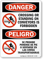 Crossing Standing On Conveyors Forbidden Bilingual Sign