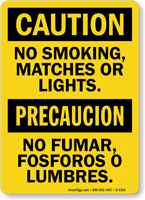 No Smoking Matches Or Lights Bilingual Sign