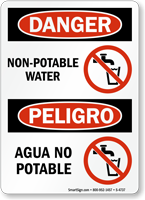 Danger Non Potable Water Peligro Agua No Potable Sign
