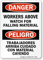 Danger Workers Above, Watch Falling Material Bilingual Sign