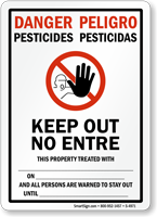 Bilingual Danger Pesticides Keep Out No Entre Sign