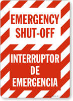 Bilingual Emergency Shut Off Interruptor De Emergencia Sign