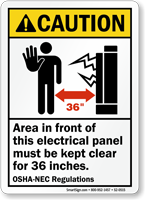 Electrical Panel Area Keep Clear 36 Inches Sign