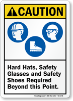 Hard Hats Safety Glasses Shoes Required Caution Sign