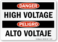 Danger High Voltage Sign Bilingual