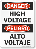 Danger High Voltage Sign Bilingual