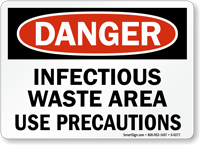 Danger Infectious Waste Area Use Precautions Sign