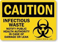 Infectious Waste Notify Public Health Authority Caution Sign