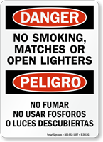 No Smoking Matches Open Lighters Bilingual Sign