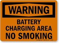 Warning Battery Charging Smoking Sign