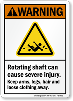 Rotating Shaft Can Cause Injury ANSI Warning Sign