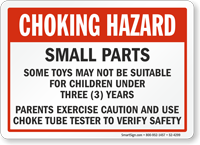 Small Parts Not For Children Under 3 Choking Hazard Sign