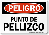 Peligro Punto De Pellizco Pinch Point Spanish Sign