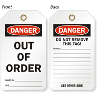 Danger Out Of Order Tag