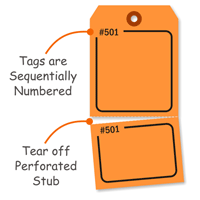 Blank Fluorescent Orange Numbered Tag with Tear Stub