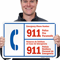 Bilingual Emergency Phone Number Sign