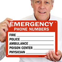 Fire and Emergency Phone Numbers Sign