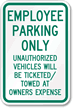 Employee Parking Unauthorized Vehicles Towed Sign