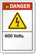 600 Volts ANSI Danger Label