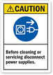 Caution Before Cleaning, Servicing Disconnect Power Label