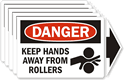 Danger: Keep Hands Away Rollers Label