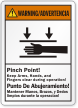 Bilingual Pinch Point Keep Arms Clear Warning Label