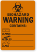Biohazard Warning Contains Blades, Needles, Glass Label
