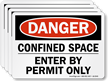 Confined Space, Enter By Permit Only Danger Label
