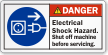 Electrical Shock Hazard Shut Off Machine Danger Label