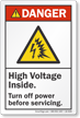 High Voltage Inside Turn Off Power ANSI Danger Label
