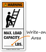 Max. Load Capacity (Write-On Area) ANSI Warning Label