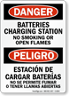 Bilingual Batteries Charging Station No Smoking Sign