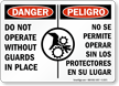 Danger Sign: Do Not Operate Without Guards (Bilingual)