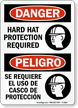 Hard Hat Protection Required Bilingual Danger Sign