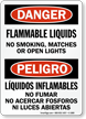 Flammable Liquids No Smoking Sign, Bilingual Danger