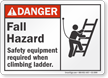 Fall Hazard Safety Equipment Required Sign