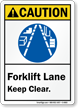 Forklift Lane Keep Clear ANSI Caution Sign