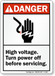 Danger ANSI, High Voltage Turn Power Off Sign