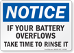 If Your Battery Overflows Rinse It OSHA Notice Sign