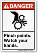 Danger (ANSI) Pinch Points Watch Hands Sign